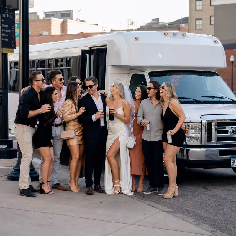Black Mercedes Sprinter van staged for an Sioux Falls Bachelor & Bachelorette Transportation group