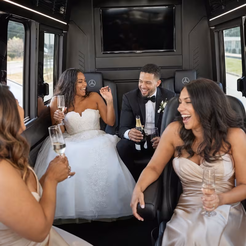Black Mercedes Sprinter van staged for an Sioux Falls Wedding Transportation group