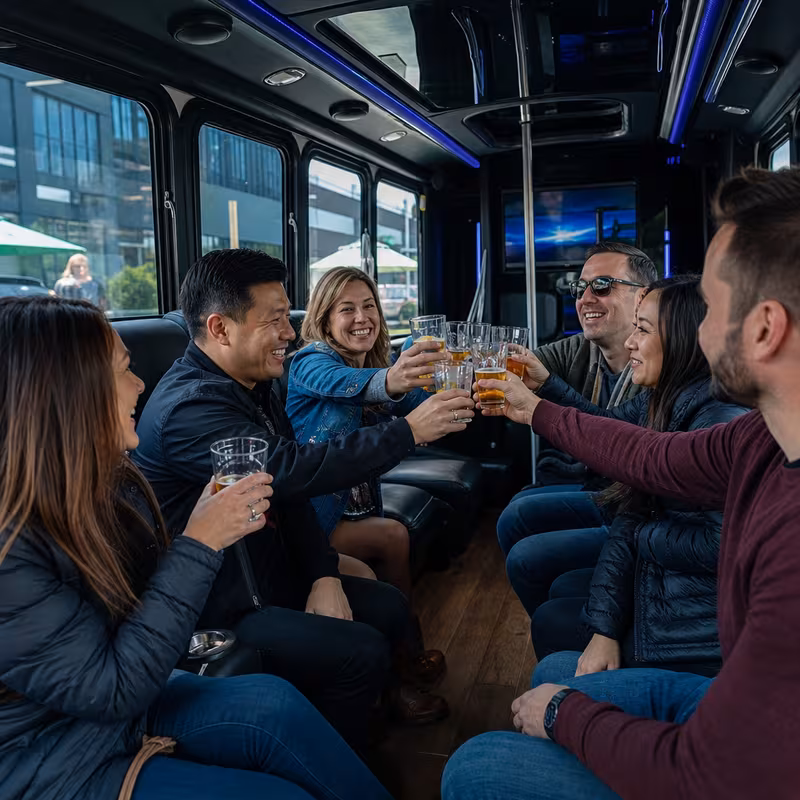 Black Mercedes Sprinter van staged for an Sioux Falls Winery & Brewery Tour Transportation group